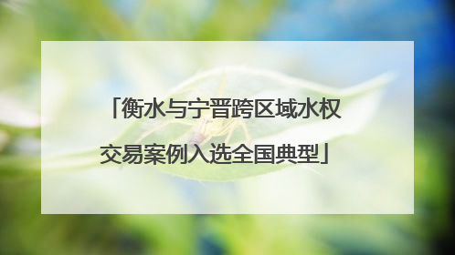 衡水与宁晋跨区域水权交易案例入选全国典型