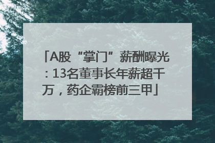 A股“掌门”薪酬曝光：13名董事长年薪超千万，药企霸榜前三甲